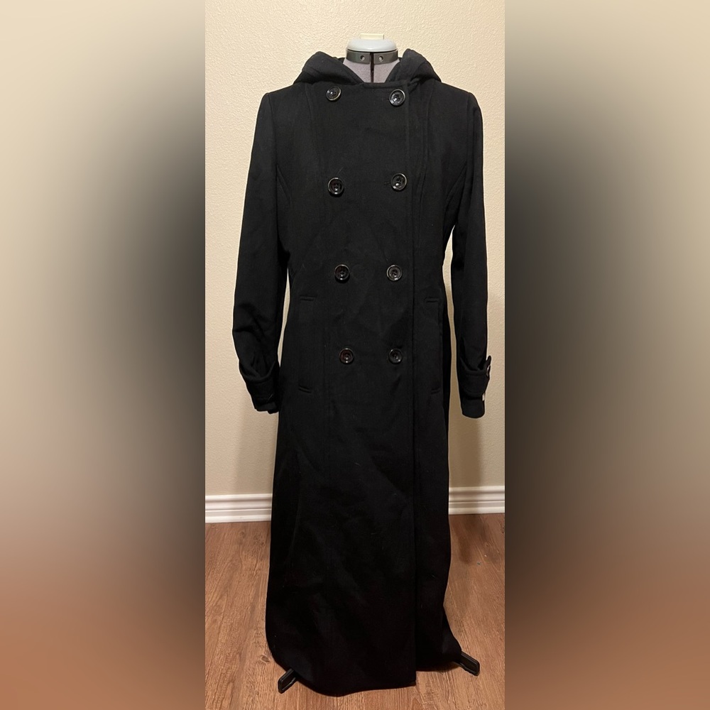 Anne Klein Wool Blend Black Double-Breasted Coat